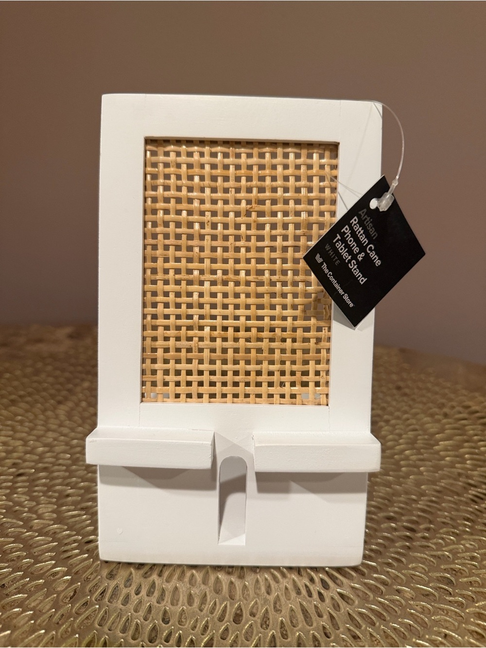 The Container Store Artisan White & Natural Rattan Phone and Tablet Stand